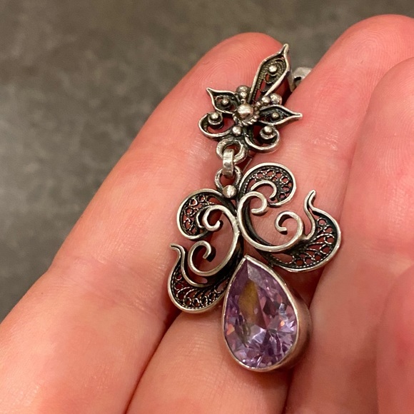 Filigree earrings 925 silver with purple stone - Picture 11 of 14